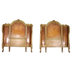 Antique Pair Paint Decorated French Louis XV Style Twin Beds, Circa 1920s