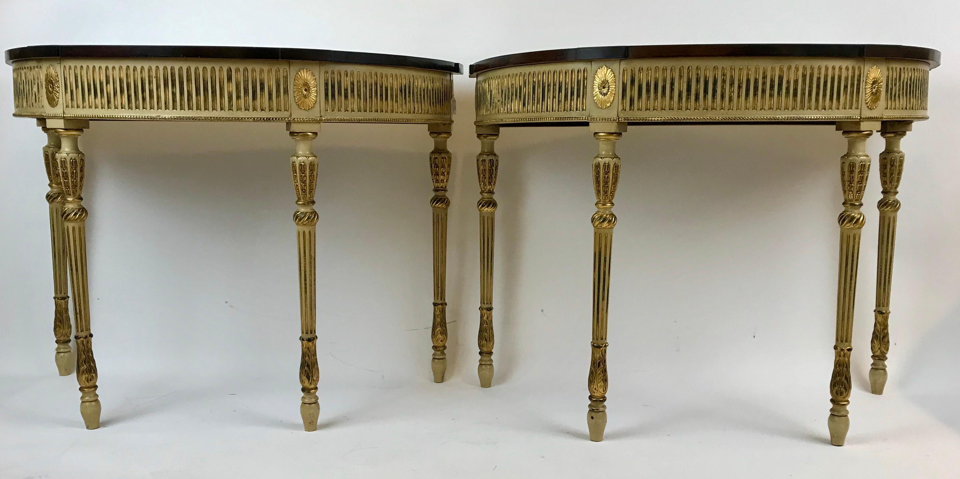 Pair Paint Decorated George III Style Console Tables with Inlay Tops For Sale 6
