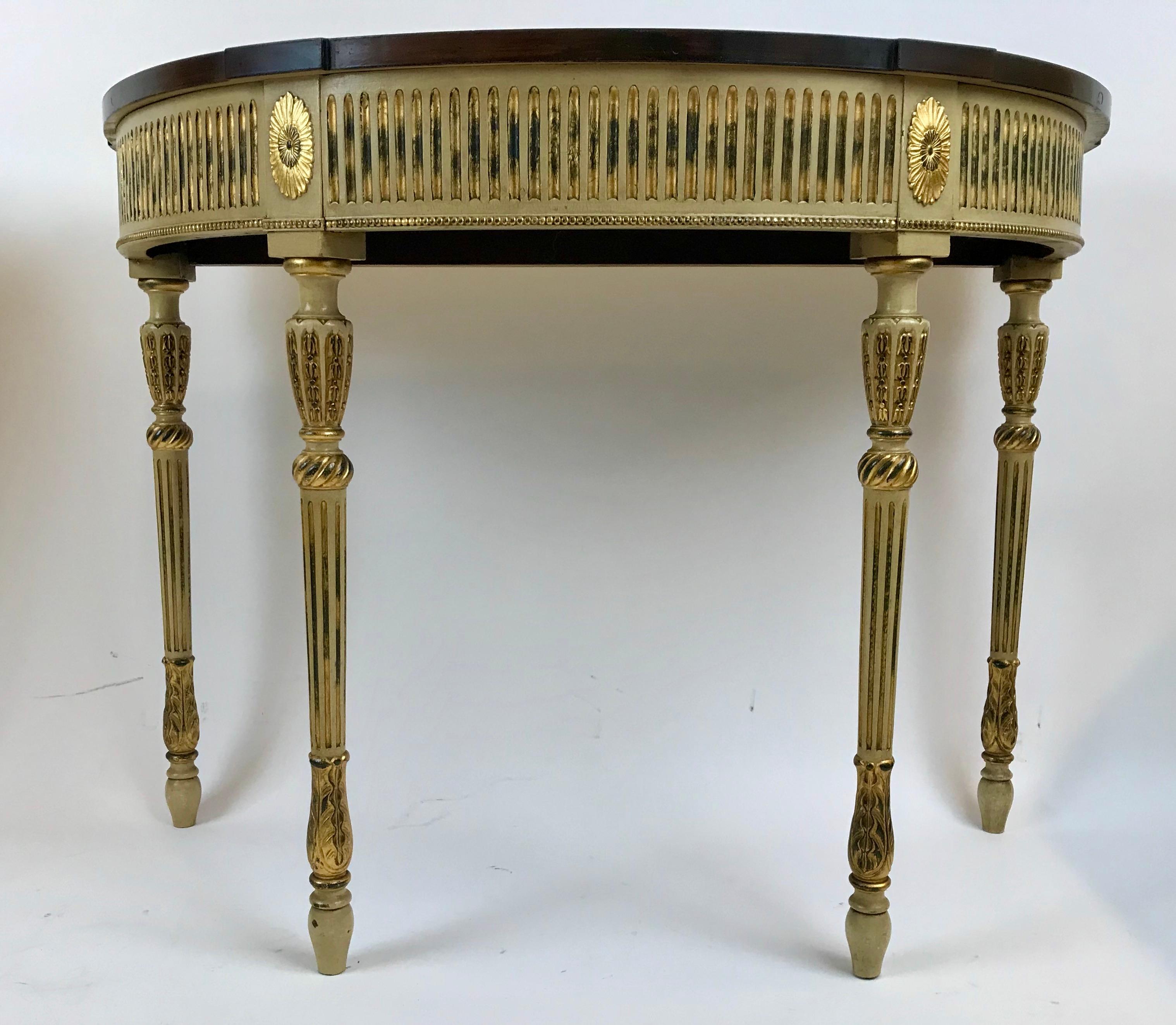 Pair Paint Decorated George III Style Console Tables with Inlay Tops For Sale 7
