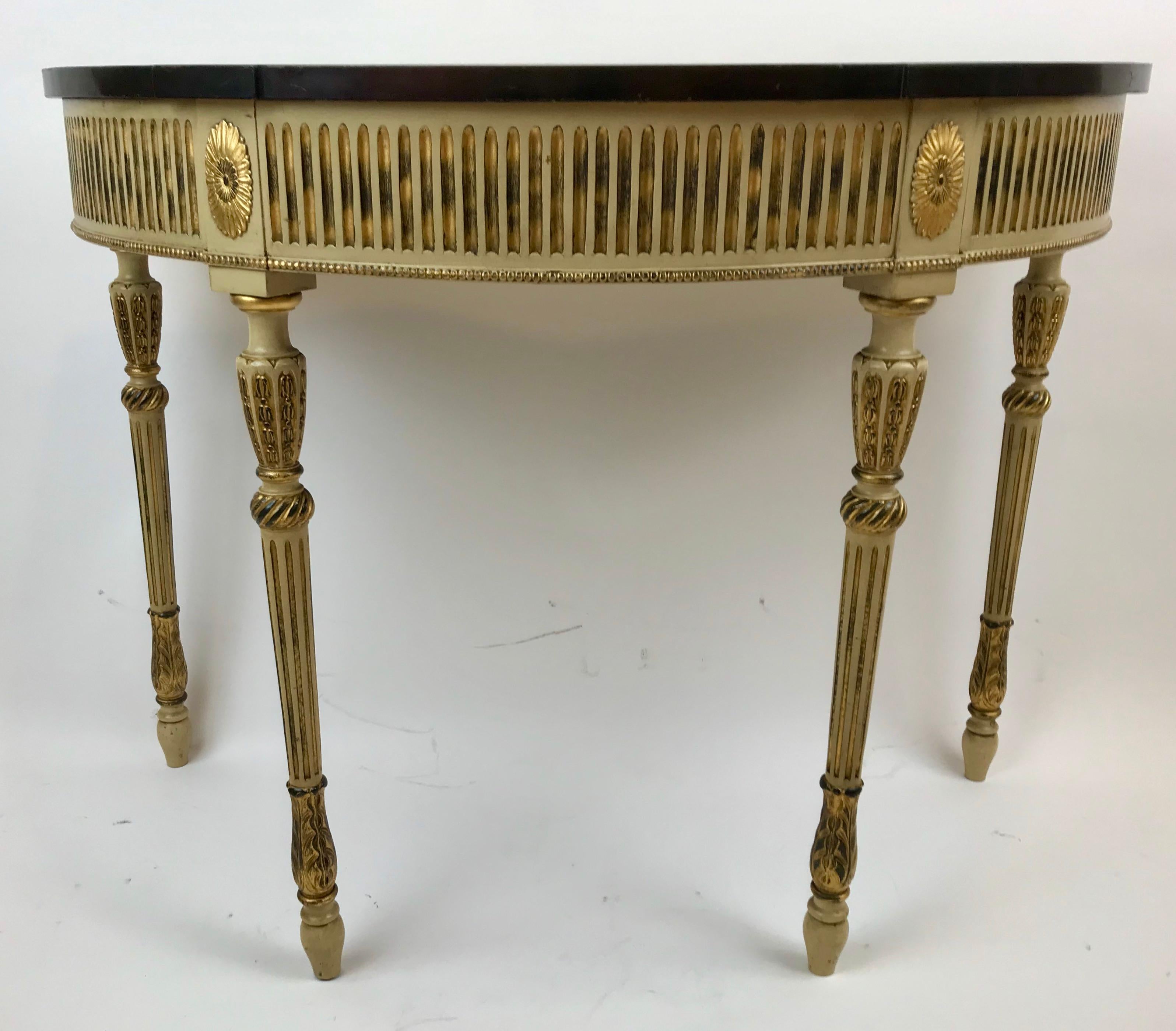 Wood Pair Paint Decorated George III Style Console Tables with Inlay Tops For Sale