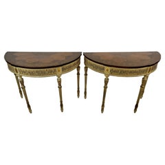 Pair Paint Decorated George III Style Console Tables with Inlay Tops