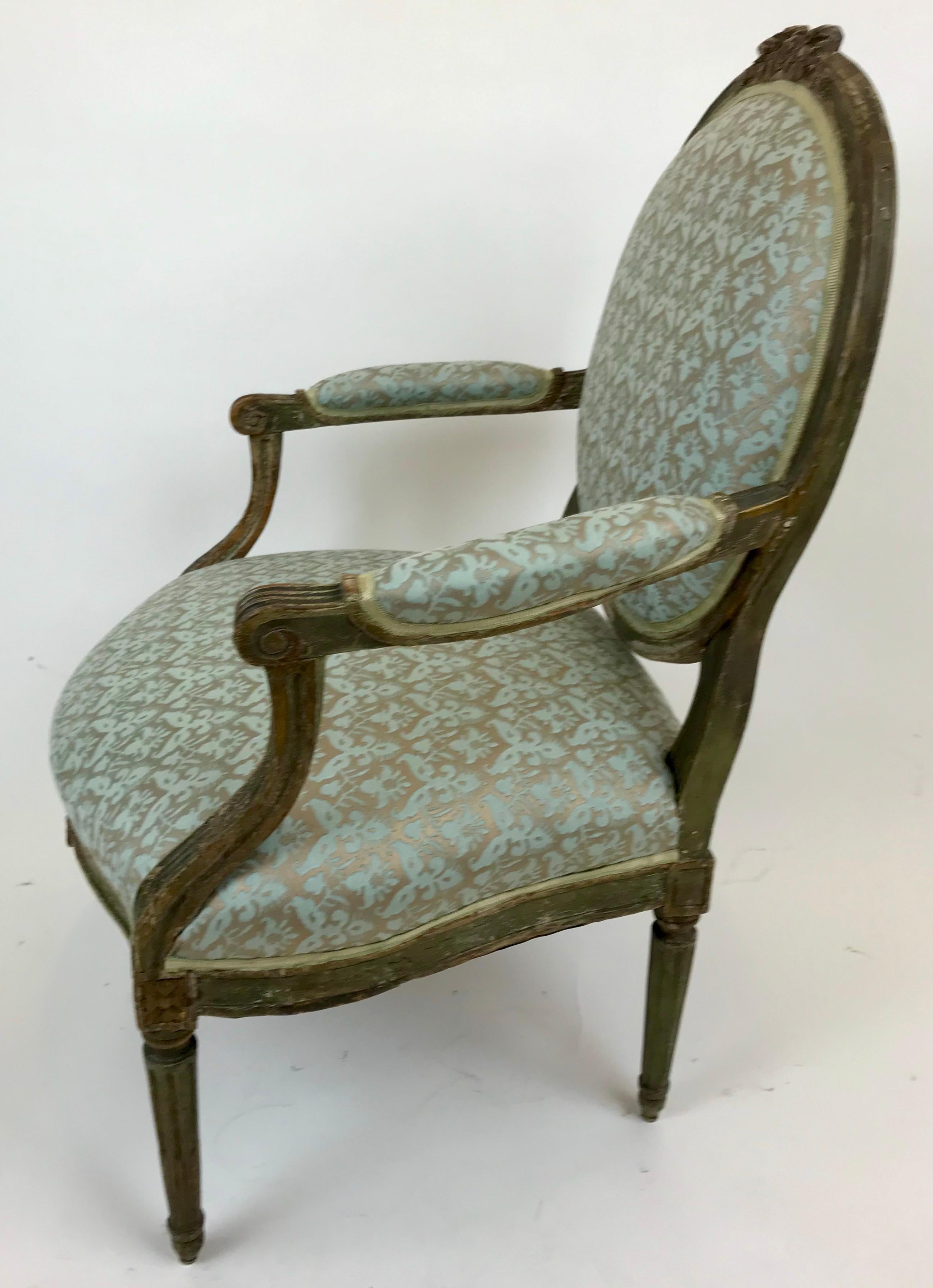 18th Century Pair Paint Decorated Louis XVI Open Arm Chairs, or Fauteuils For Sale