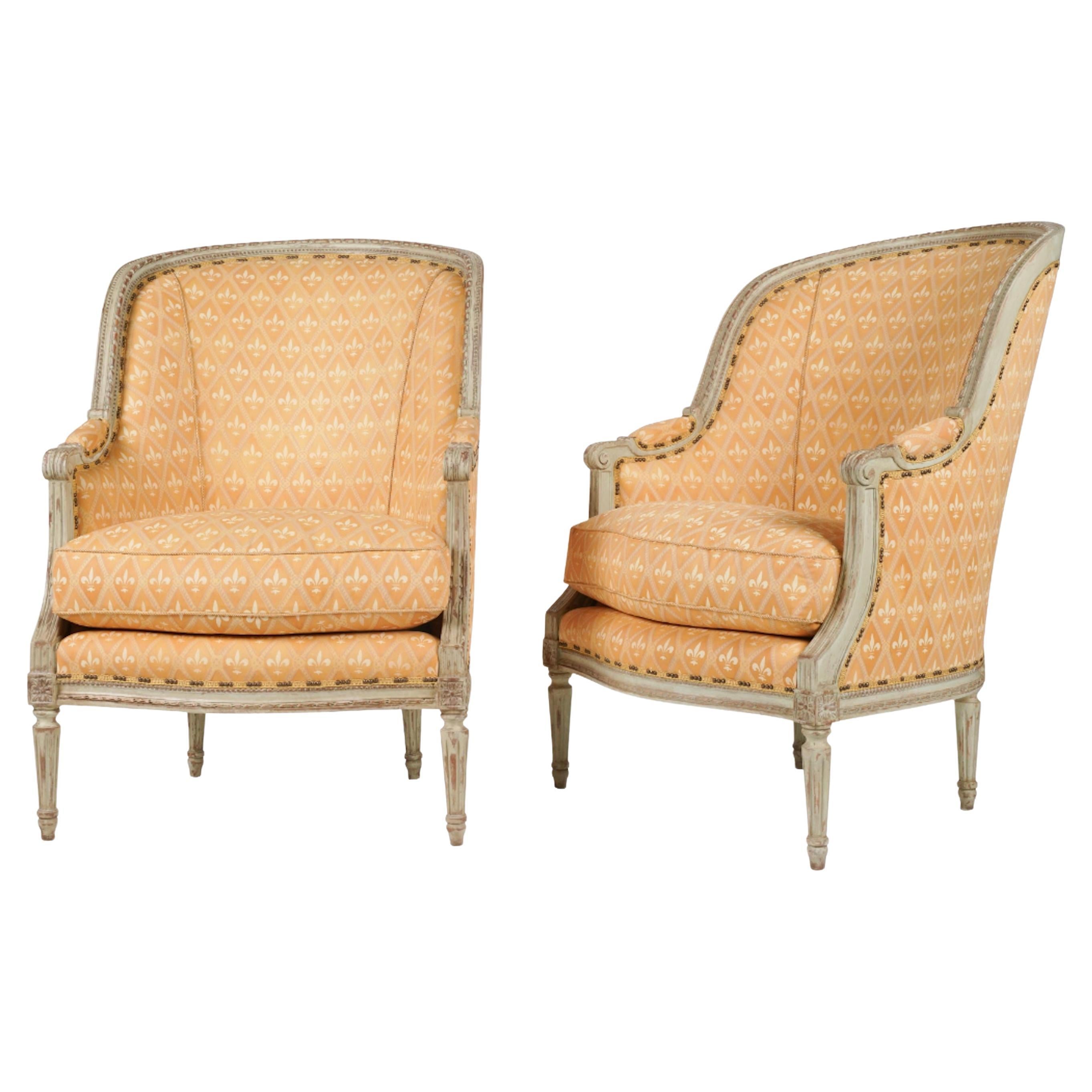 Pair Painted Bergere Chairs For Sale