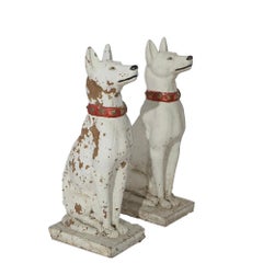 Pair Painted Cast Hard Stone Guard Dog 'German Shepherd' Garden Statues 20th C