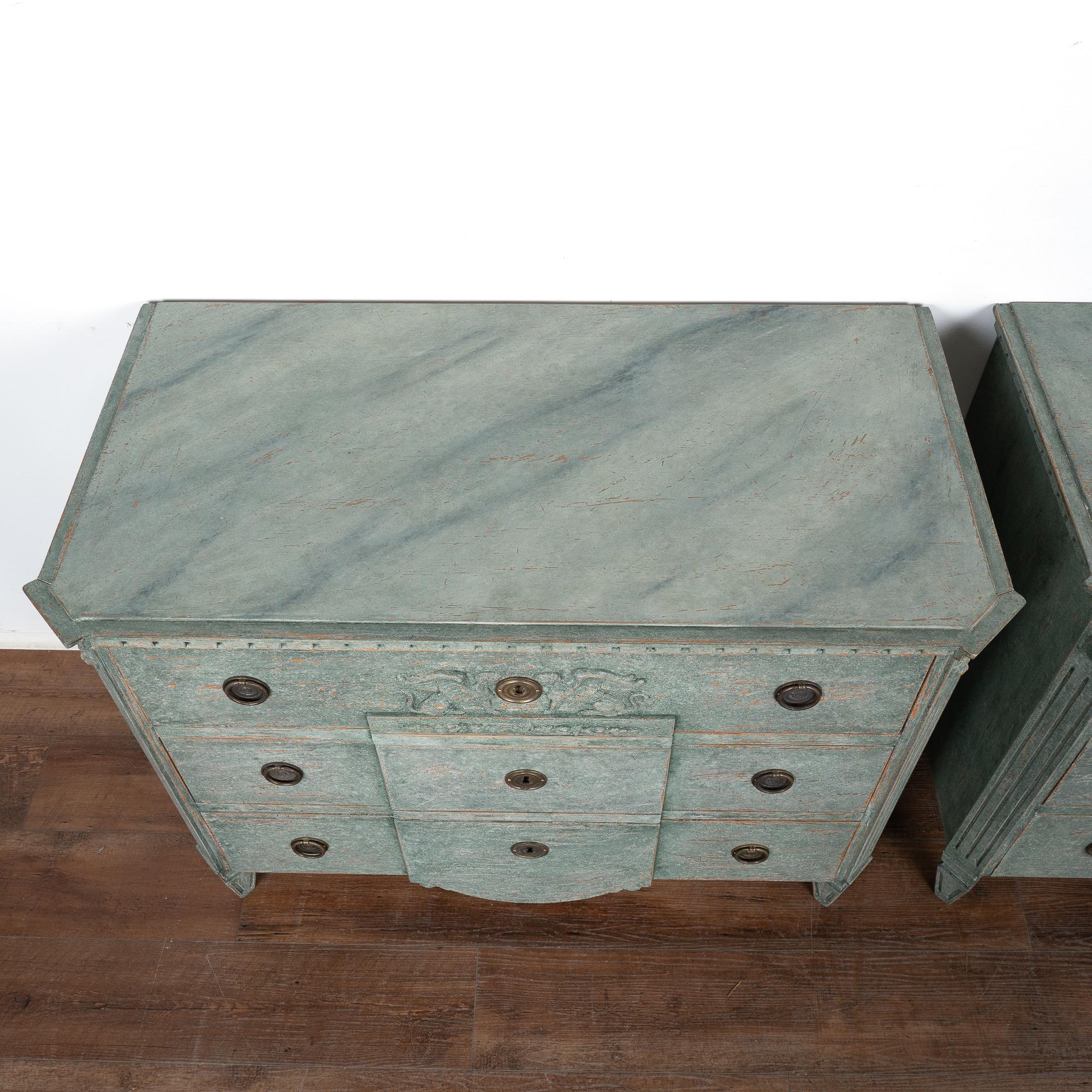 Gustavian Pair, Painted Decorative Chest of Three Drawers, Sweden circa 1840-60