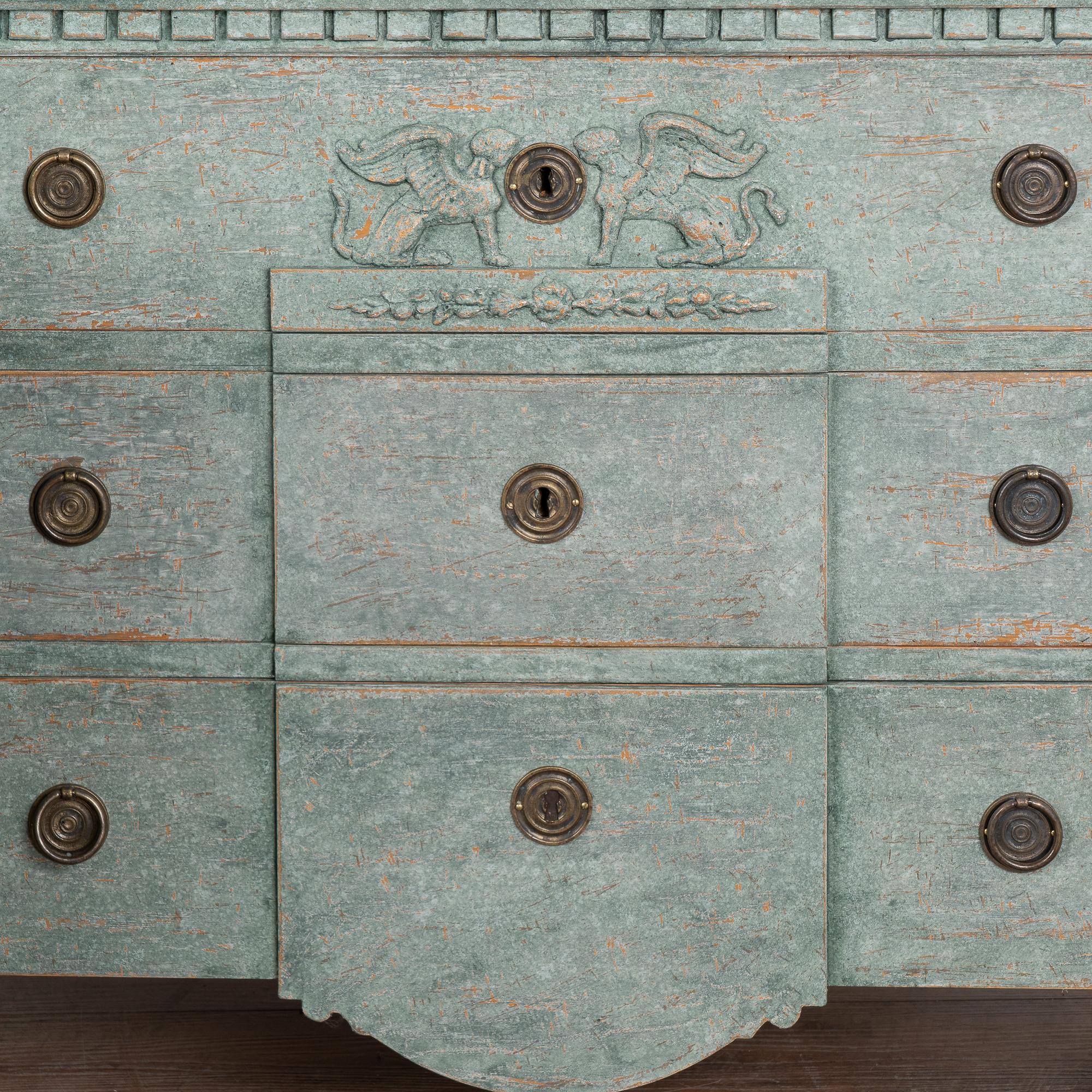 19th Century Pair, Painted Decorative Chest of Three Drawers, Sweden circa 1840-60