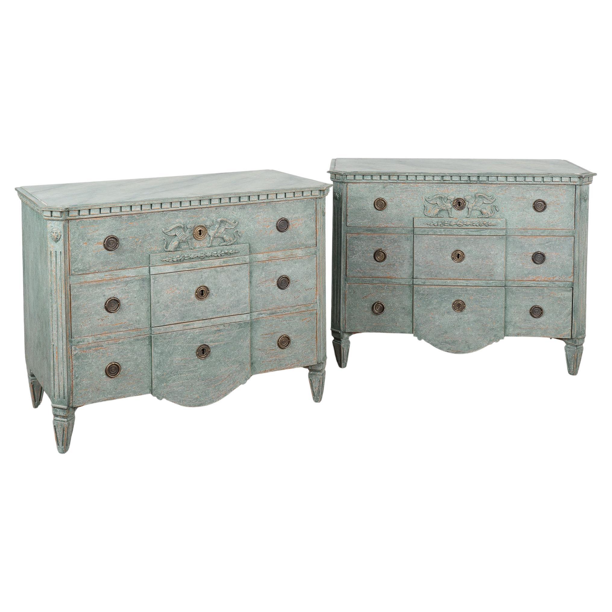 Pair, Painted Decorative Chest of Three Drawers, Sweden circa 1840-60
