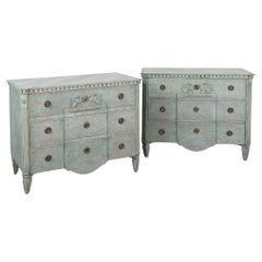 Pair, Painted Decorative Chest of Three Drawers, Sweden circa 1840-60