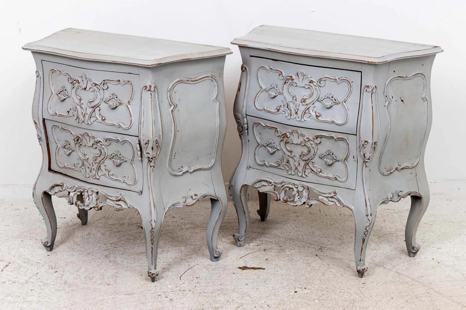 Pair Painted Distressed End Tables with single drawer and cabinet door in each. 