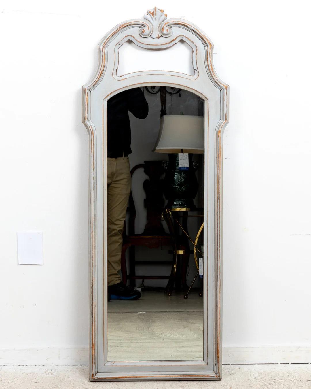 Pair of Hollywood Regency mirrors with painted distressed finish. Large scale. Nice 