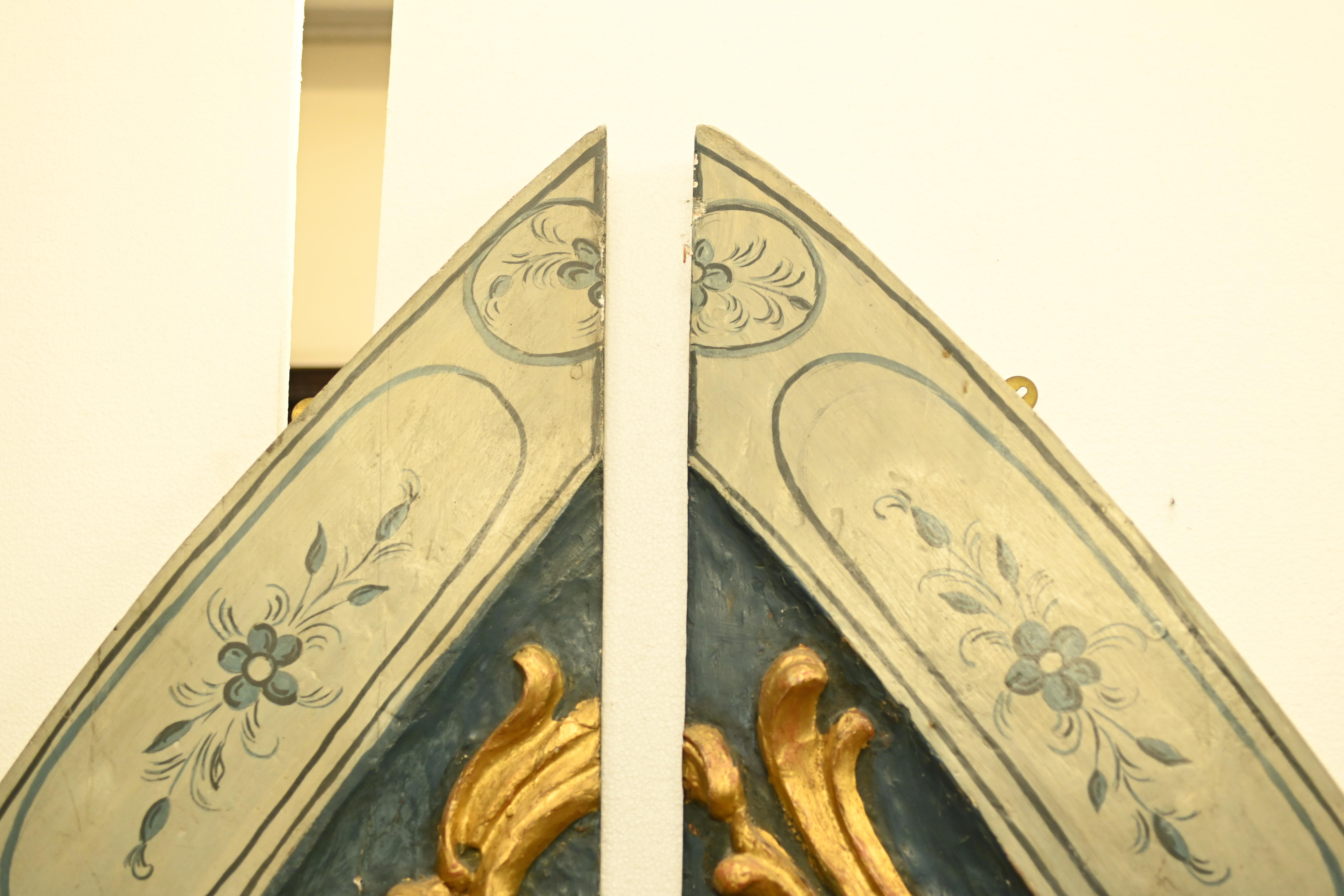 Pair of large decorative doors/window shutters in style of William Morris
Very on trend could be used as doors again or as a decorative feature
Circa 1900 on this pair of doors
Love the interplay between the colours - blues and greys and gilt