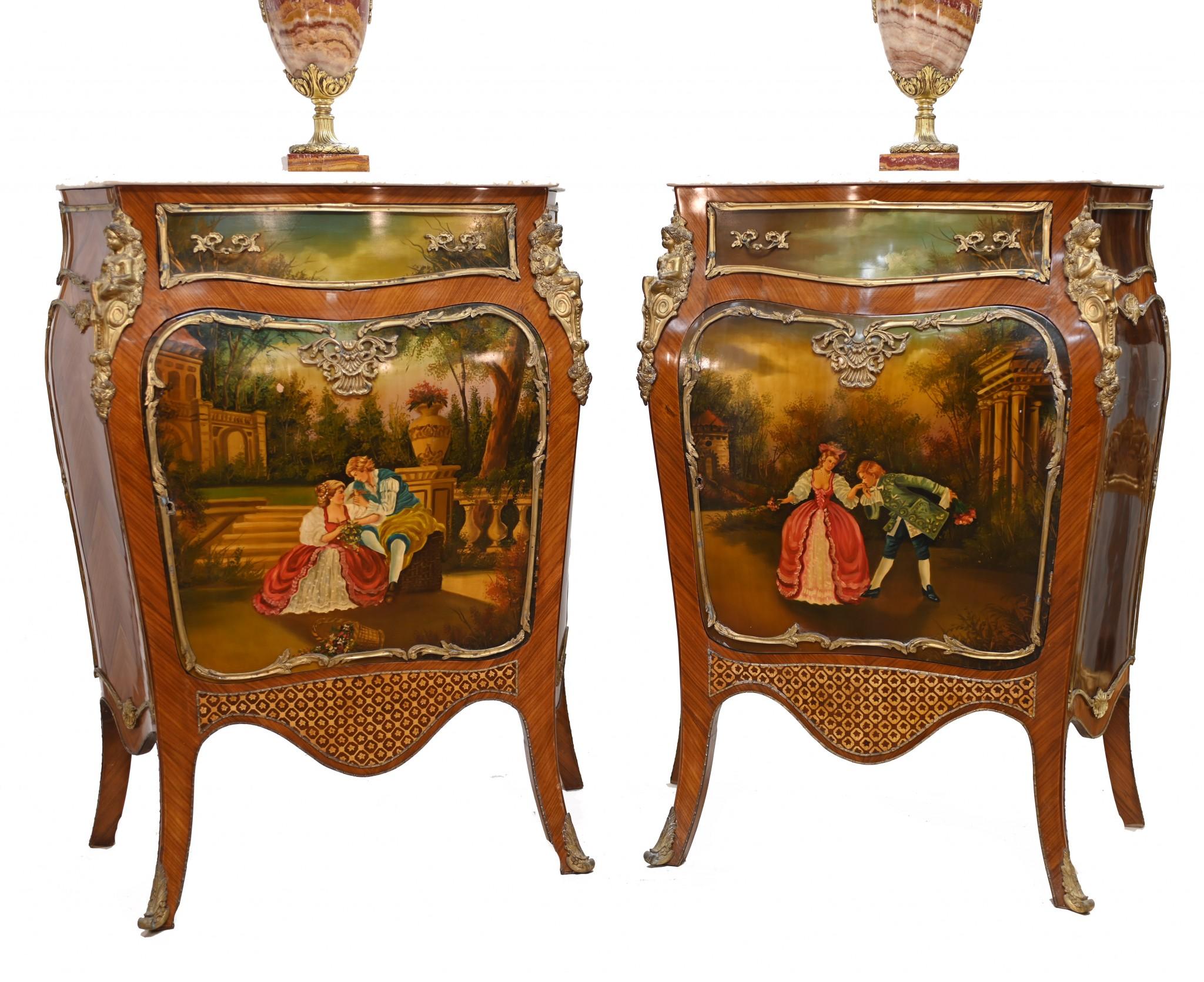 French Provincial Pair Painted French Cabinets Vernis Martin Commodes For Sale