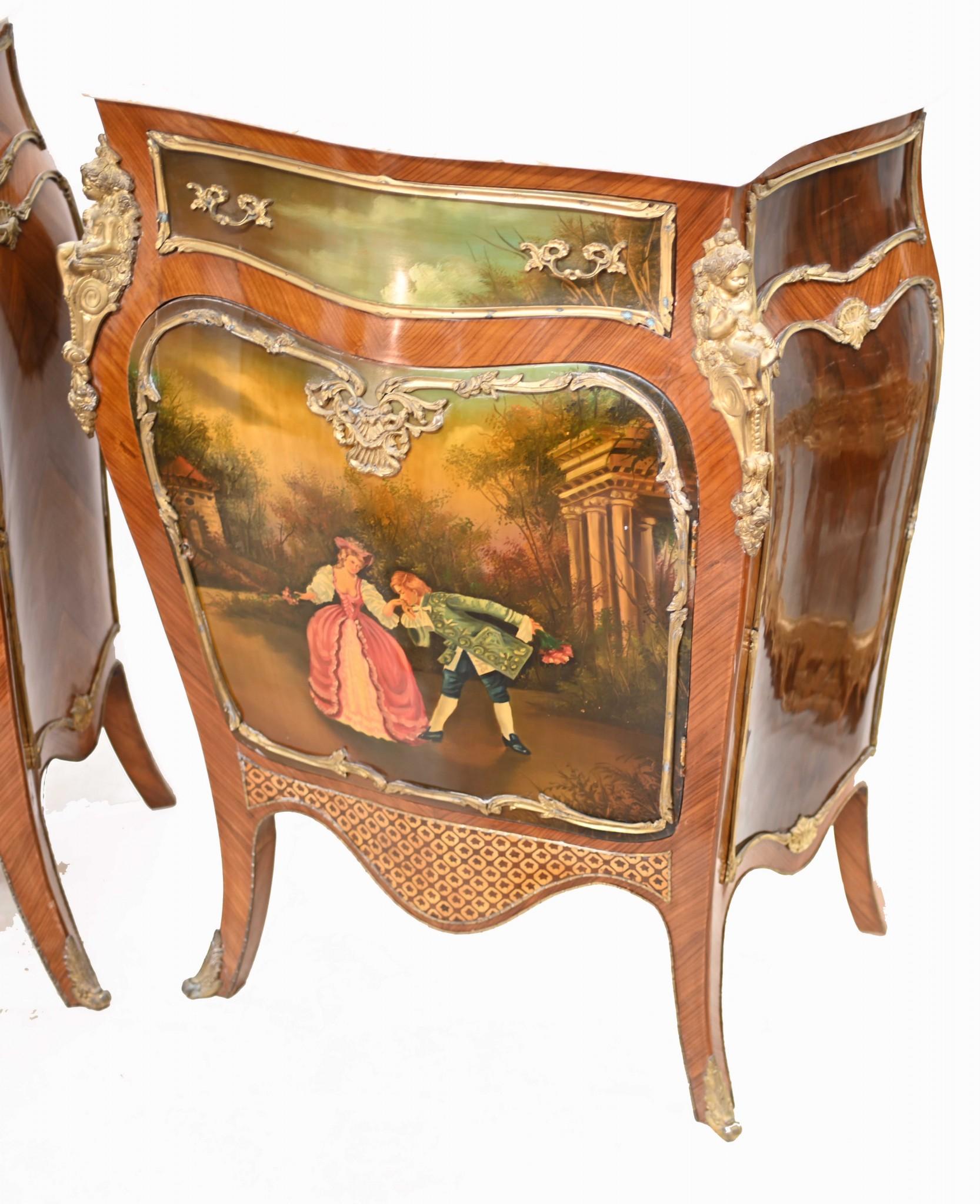 Pair Painted French Cabinets Vernis Martin Commodes For Sale 1