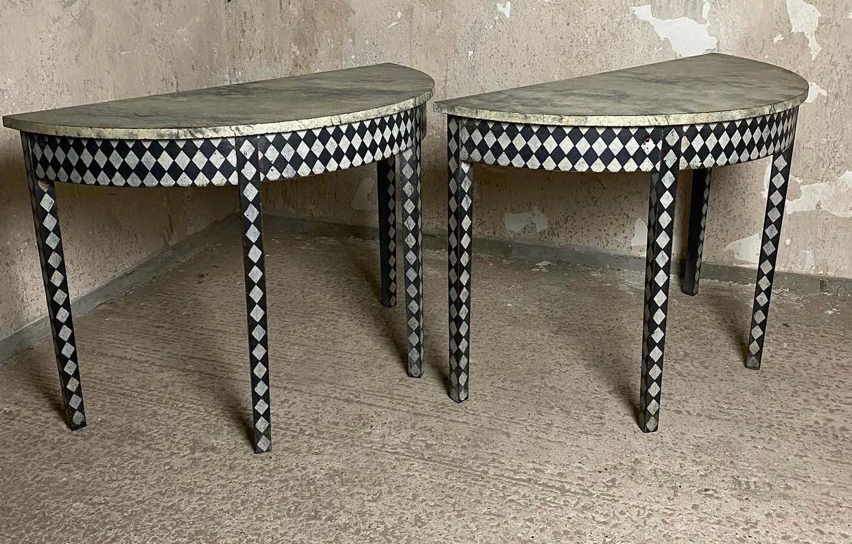 English Pair Painted Georgian Demi Lune Side Table For Sale