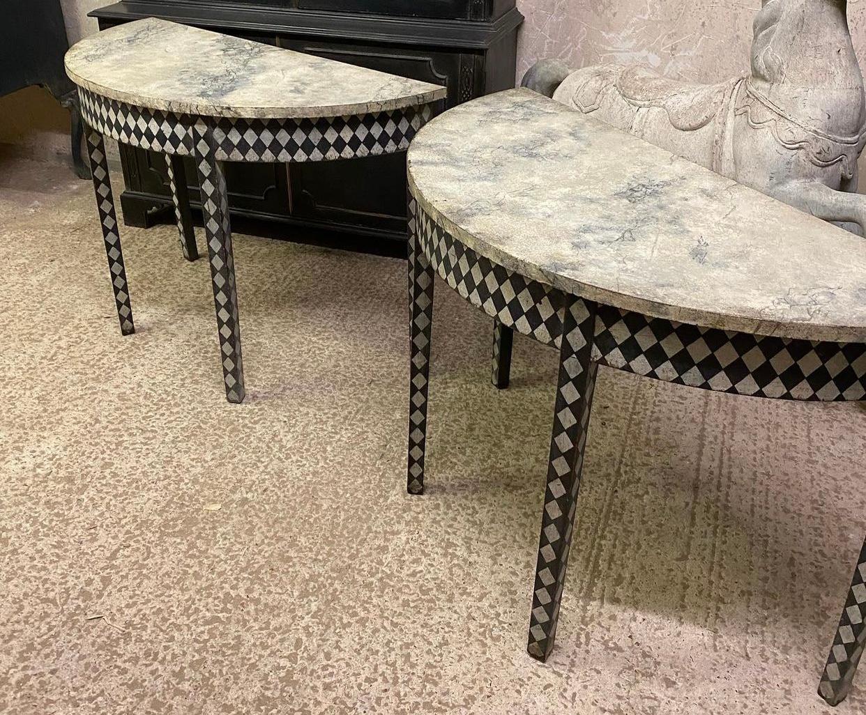 18th Century Pair Painted Georgian Demi Lune Side Table For Sale