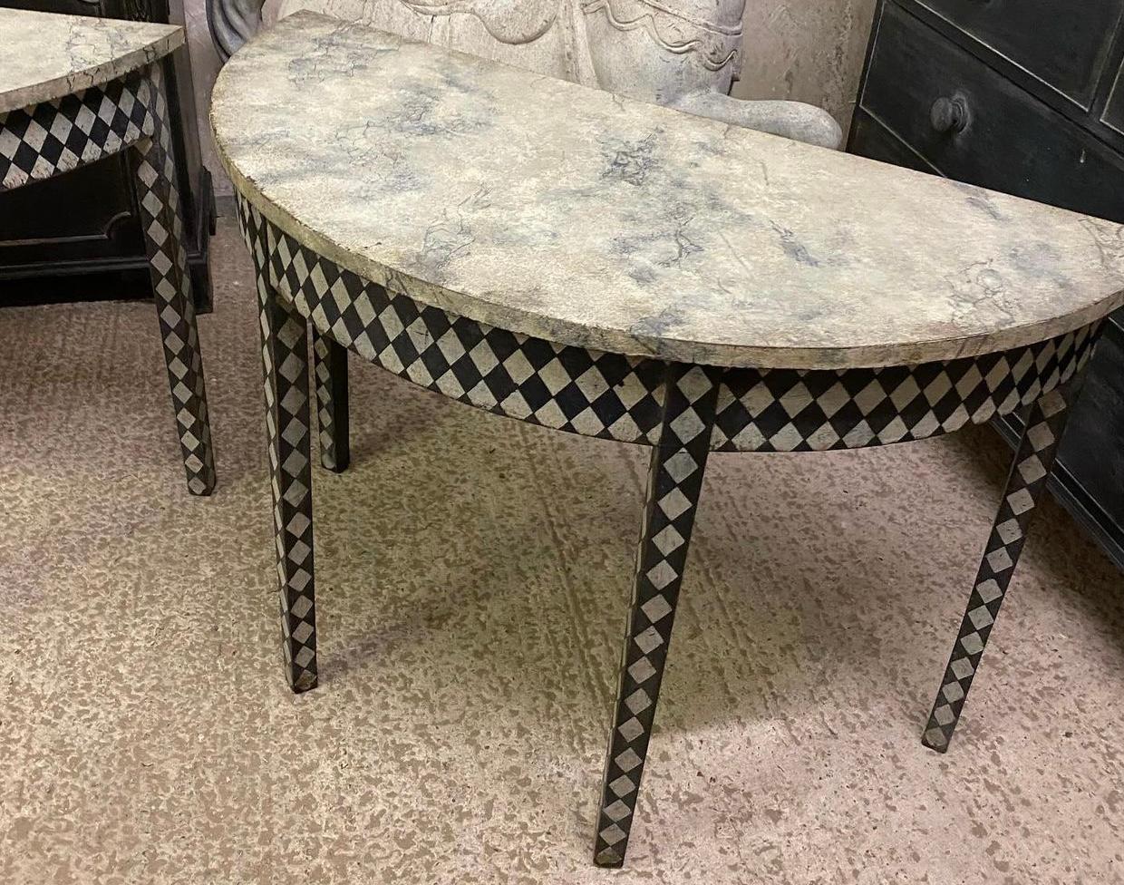 Pair Painted Georgian Demi Lune Side Table For Sale 1