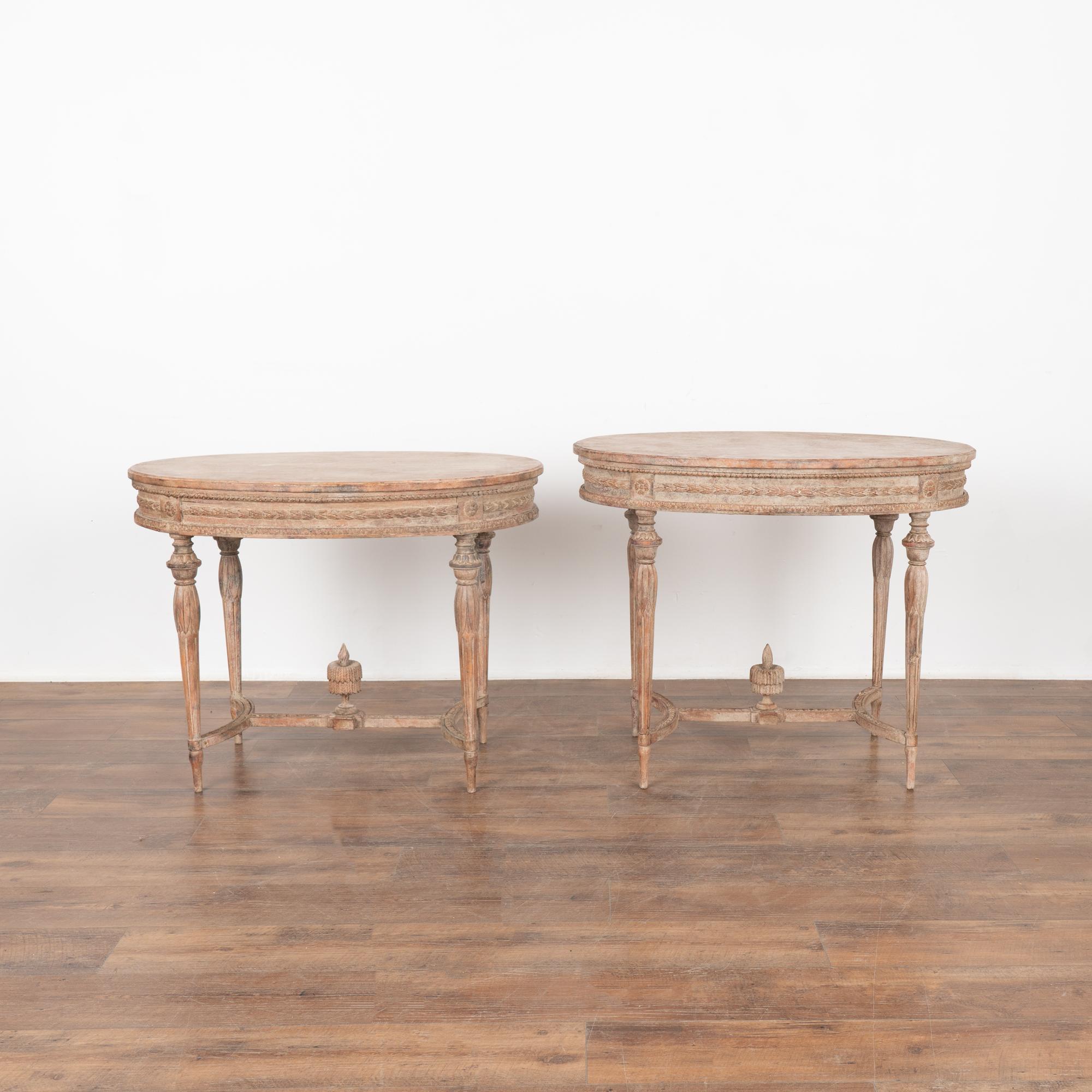 Gustavian Pair, Painted Oval Swedish Side Tables, circa 1890 For Sale