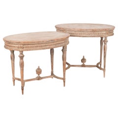 Antique Pair, Painted Oval Swedish Side Tables, circa 1890