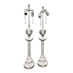 Pair Painted Plaster Table Lamps After Alberto Giacometti, Tete de Femme
