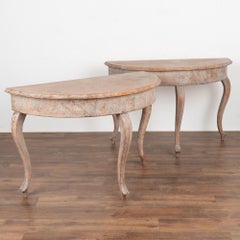 Pair, Painted Swedish Demilune Side Table with Cabriolet Legs, circa 1850-1870