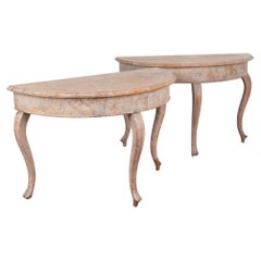 Pair, Painted Swedish Demilune Side Table with Cabriolet Legs, circa 1850-1870