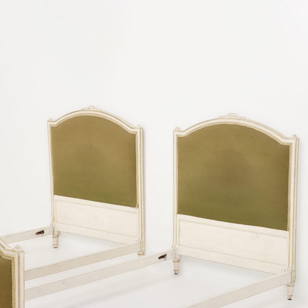 Mid-20th Century Pair painted twin size French beds Louis XVI style C 1940 For Sale