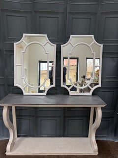 Pair Painted Wooden Mirrors With Pagoda Inspired Frames