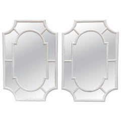 Pair Painted Wooden Mirrors With Pagoda Inspired Frames