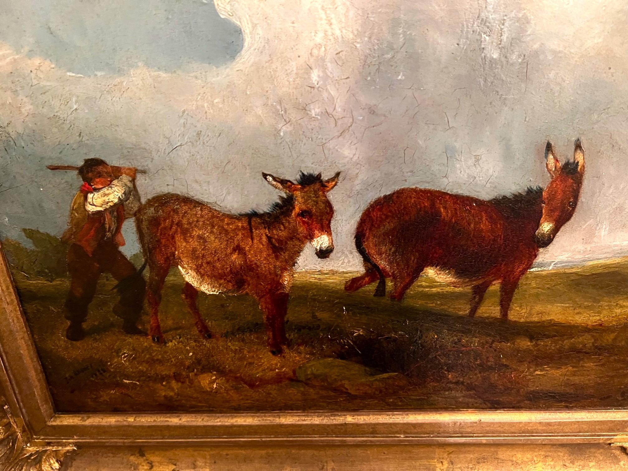 XIXe siècle Paire de peintures « Donkeys in the Dunes » de J. N. Rhodes(1809-1842), datée 1836, Royaume-Uni  en vente
