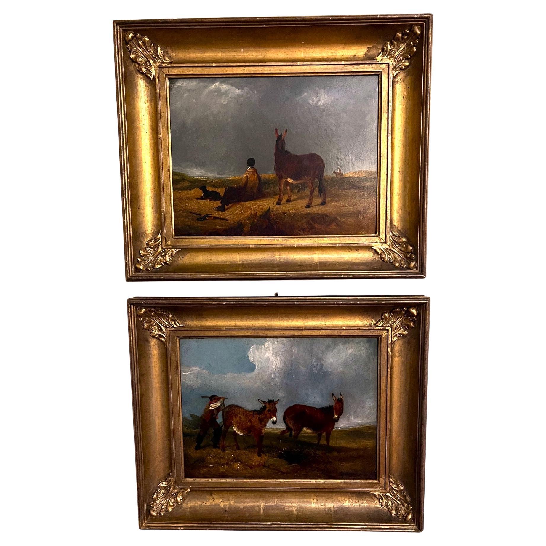 Paire de peintures « Donkeys in the Dunes » de J. N. Rhodes(1809-1842), datée 1836, Royaume-Uni  en vente