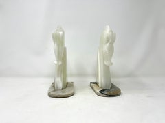 Pair Pale White Onyx Horse Head Bookends with Contrasting Base