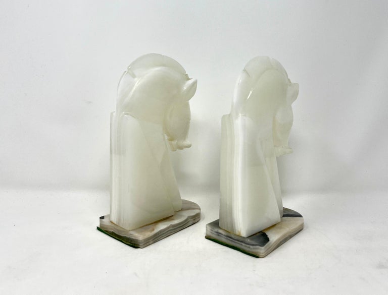 Serre-livres Tête De Cheval – Onyx Blanc – Sculpture Décorative – Occasion (très Bon état)