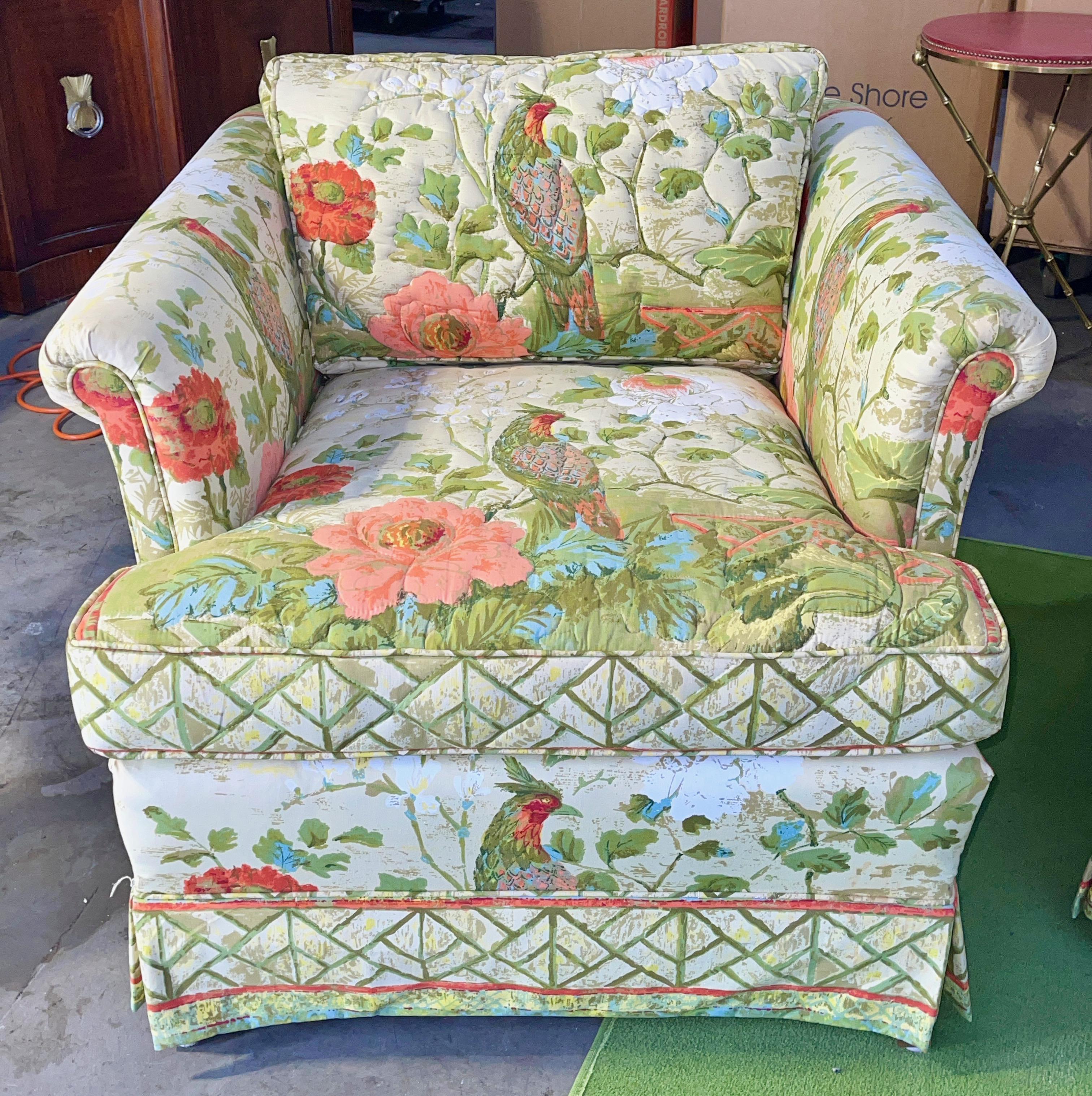 Pair Palm Beach 1970's Armchairs in Greef Peony Garden In Good Condition In Hanover, MA