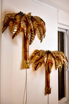 Pair Palm Tree Wall Lights Maison Jansen France, C1970