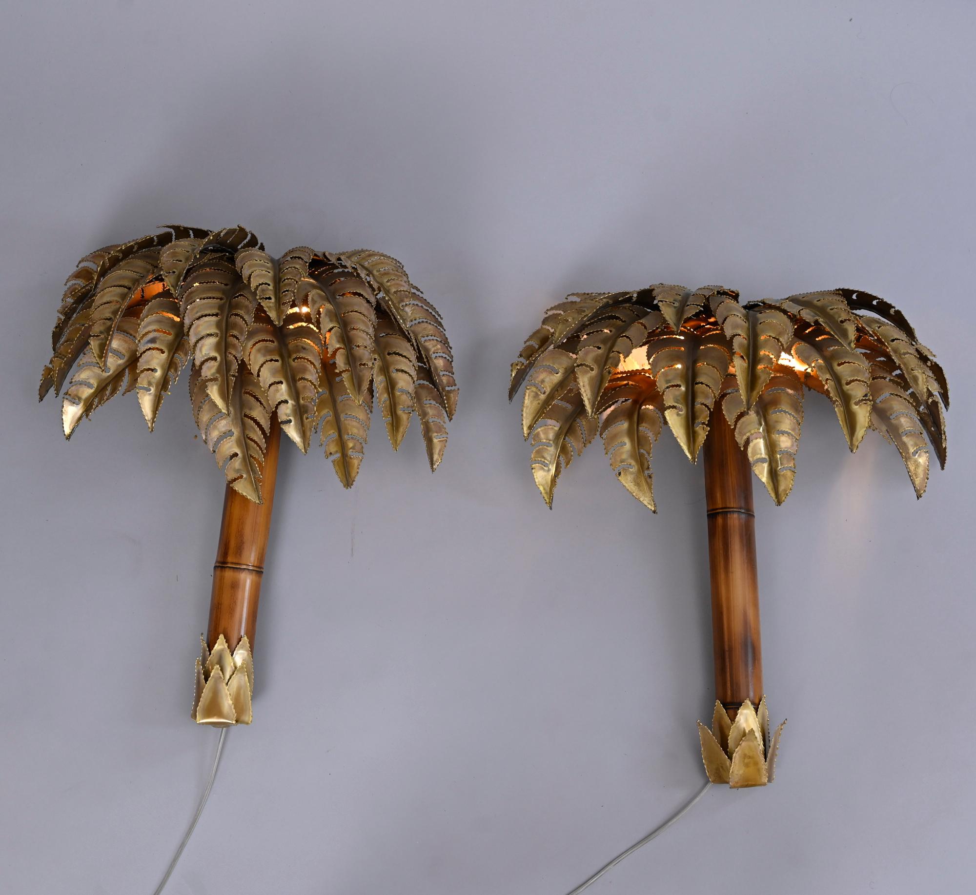 Pair Palm Tree Wall Lights Maison Jansen France, C1970 In Good Condition In London, GB
