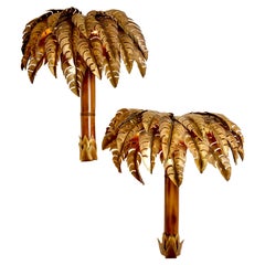 Pair Palm Tree Wall Lights Maison Jansen France, C1970