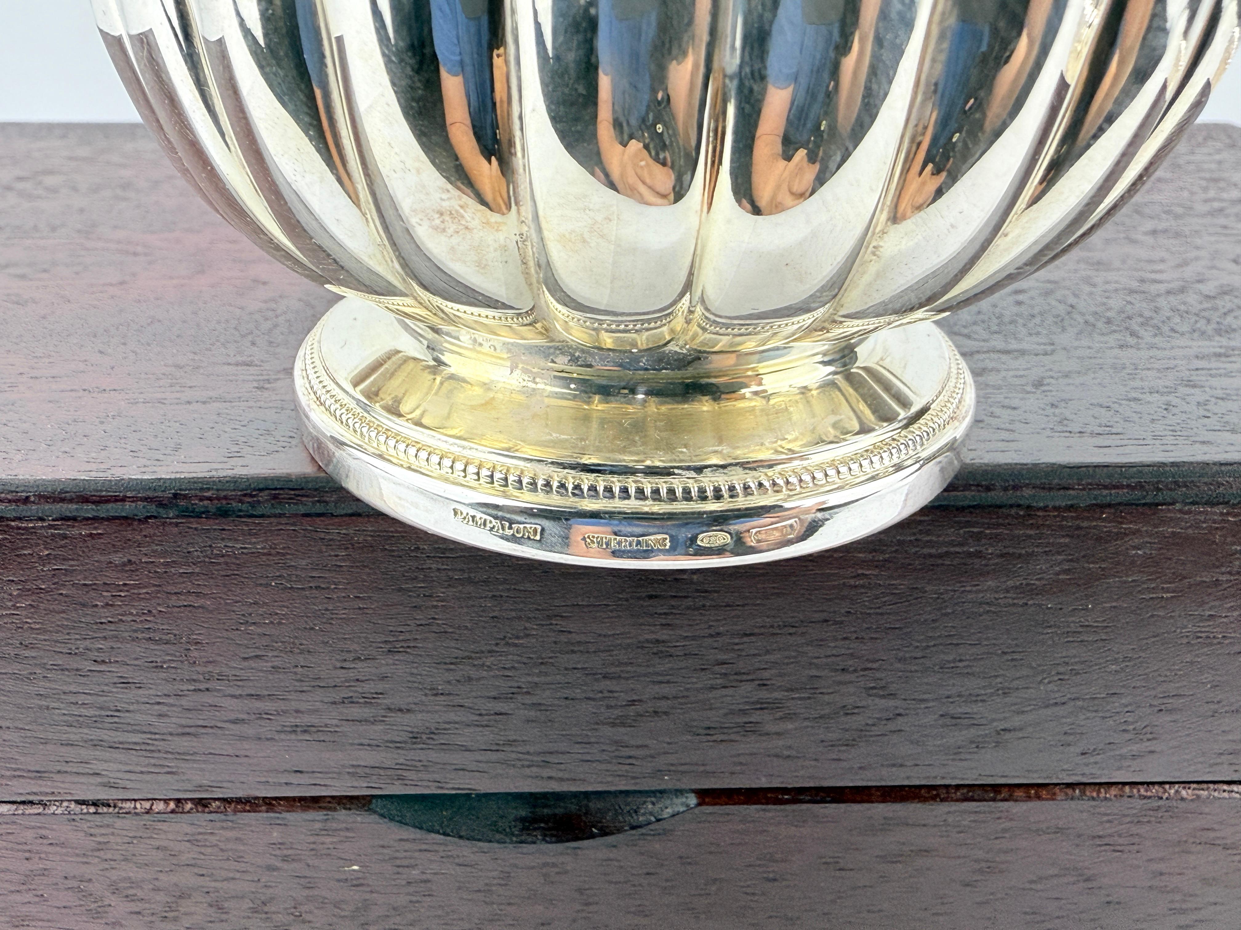 Arts and Crafts Pair, Pampaloni Sterling Silver Fluted Bowls In Original Wooden Case For Sale