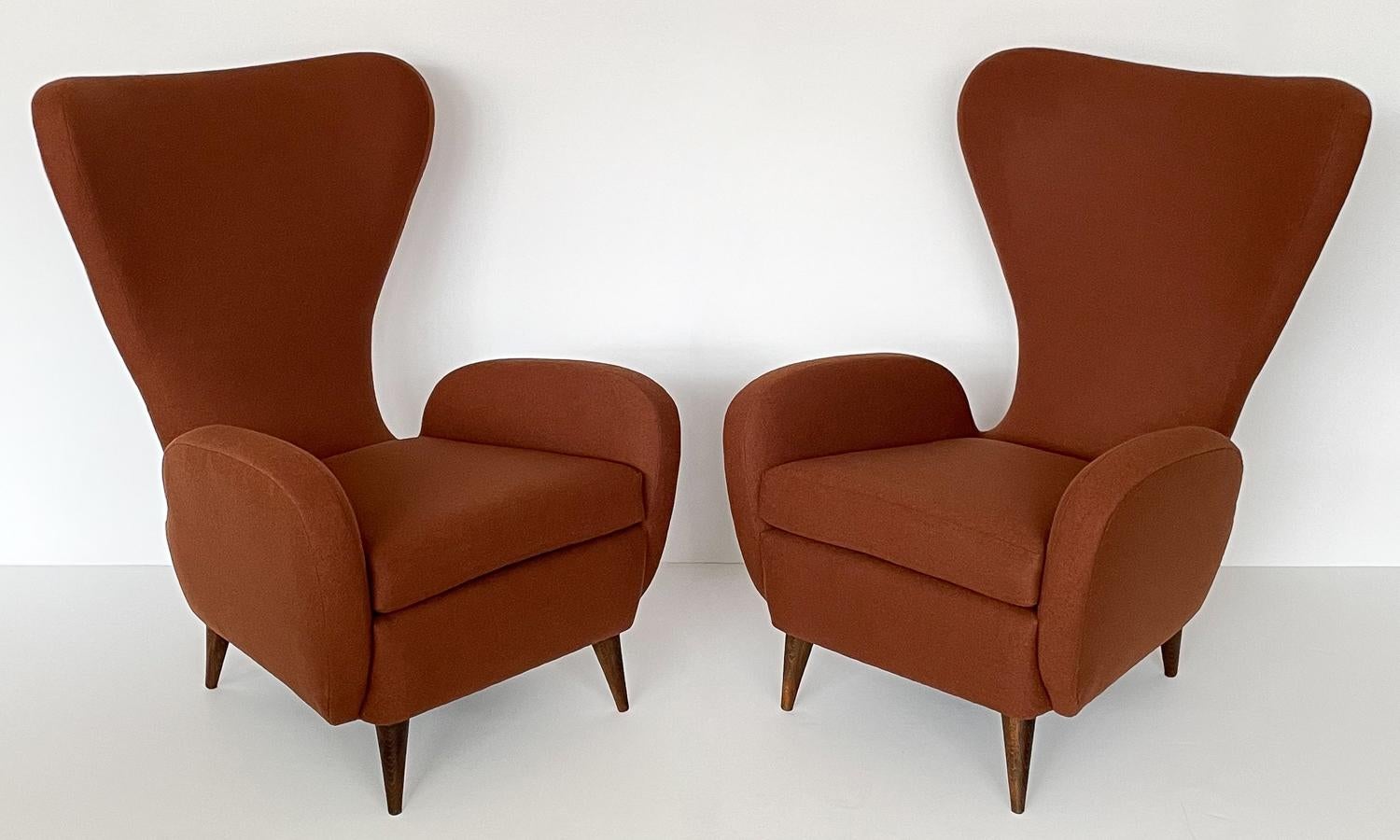 Italian Pair of Paolo Buffa Sculptural Wingback Lounge Chairs