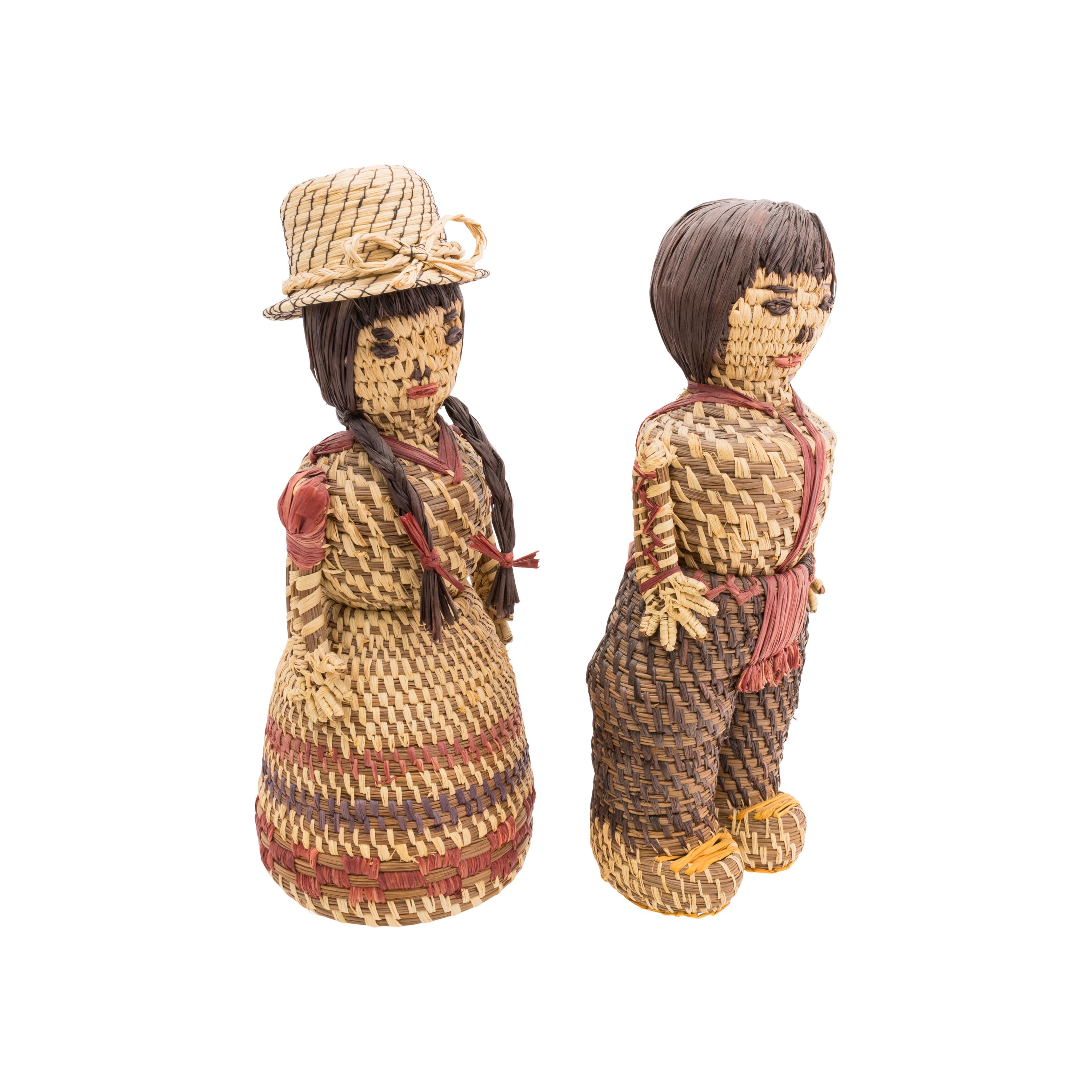 Nativo americano Coppia di bambole Papago Basketry in vendita