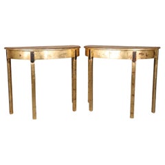 Pair Parcel Gilt Demilune Console Tables with Great Patina Circa 1950s
