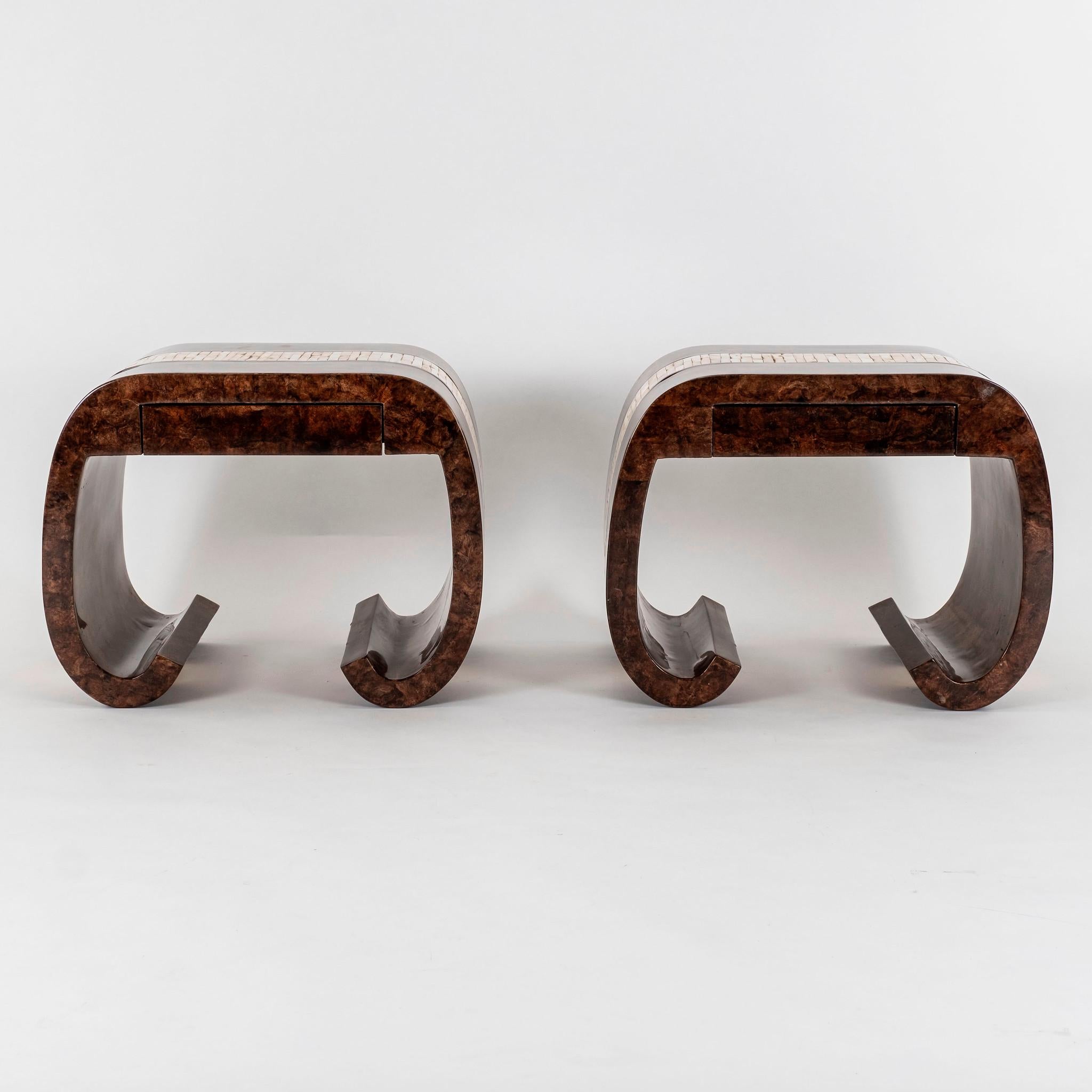 Ming Pair Parchment and Tessellated Horn End Tables
