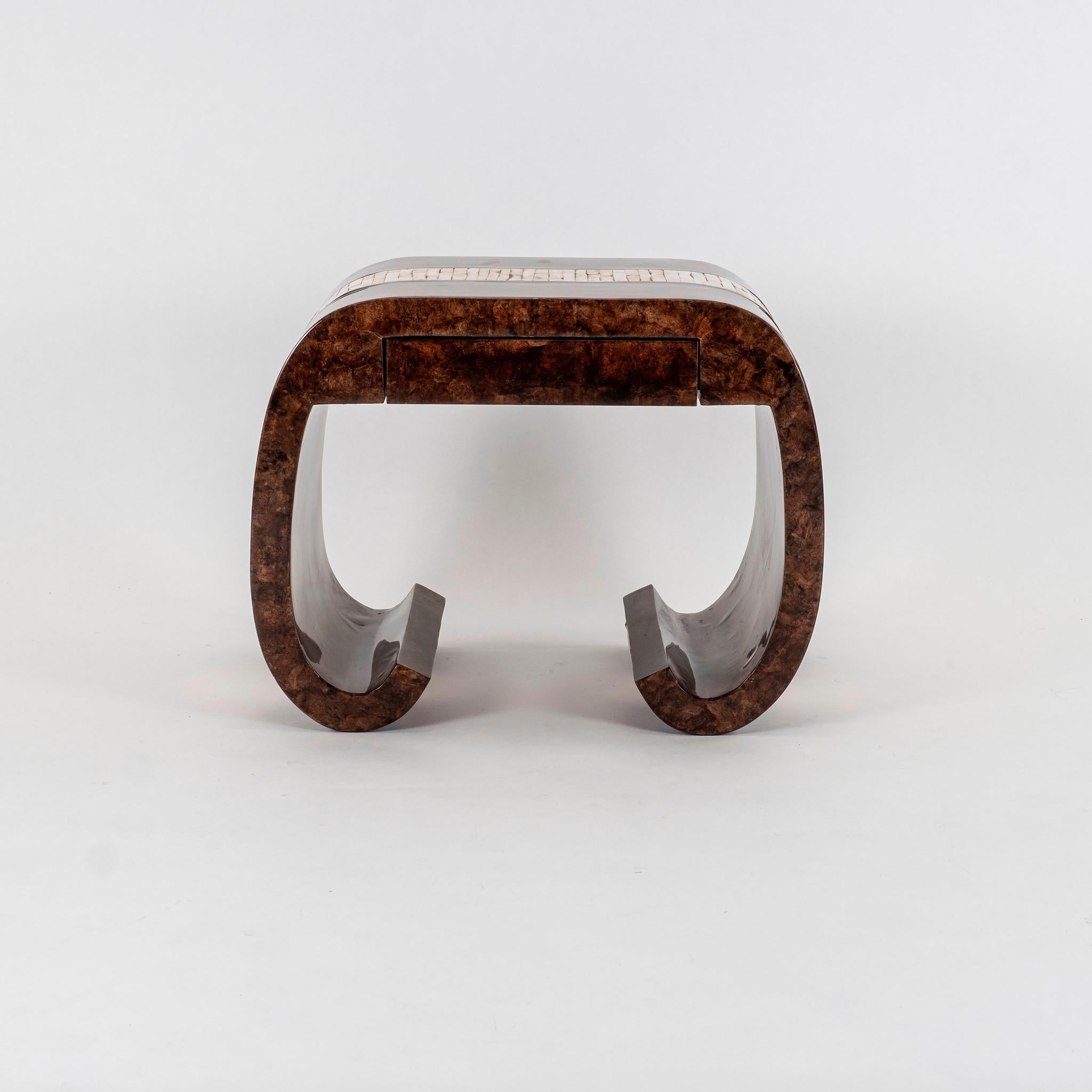 Lacquered Pair Parchment and Tessellated Horn End Tables