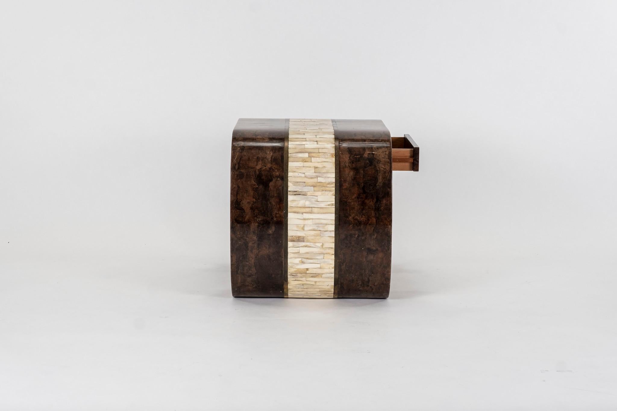 Pair Parchment and Tessellated Horn End Tables 1