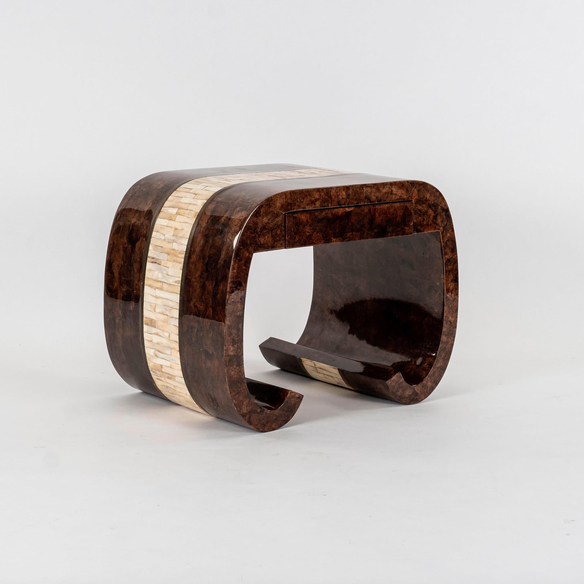 Pair Parchment and Tessellated Horn End Tables 2
