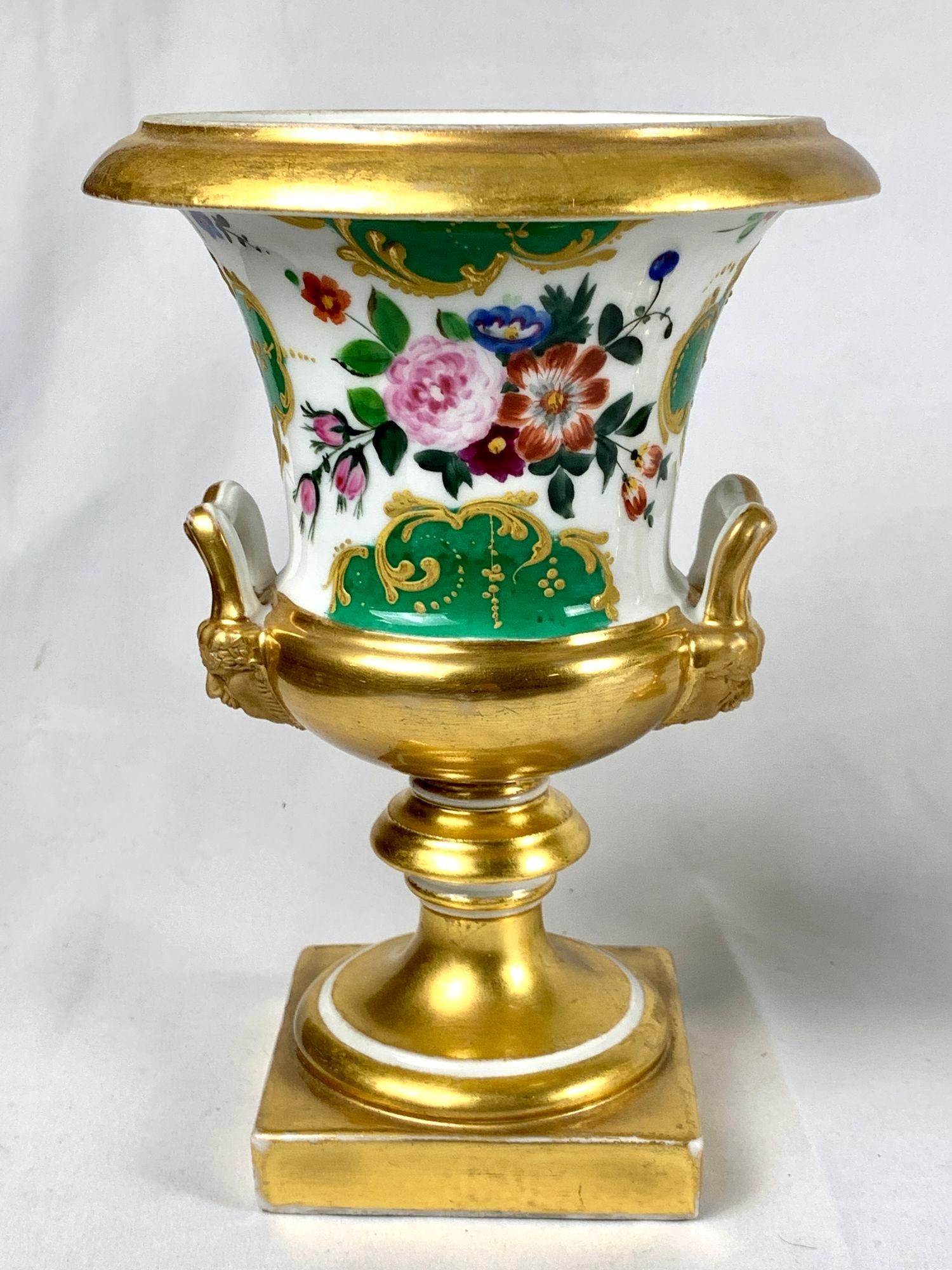 Louis Philippe Pair Paris Porcelain Hand Painted Mantle Urns For Sale