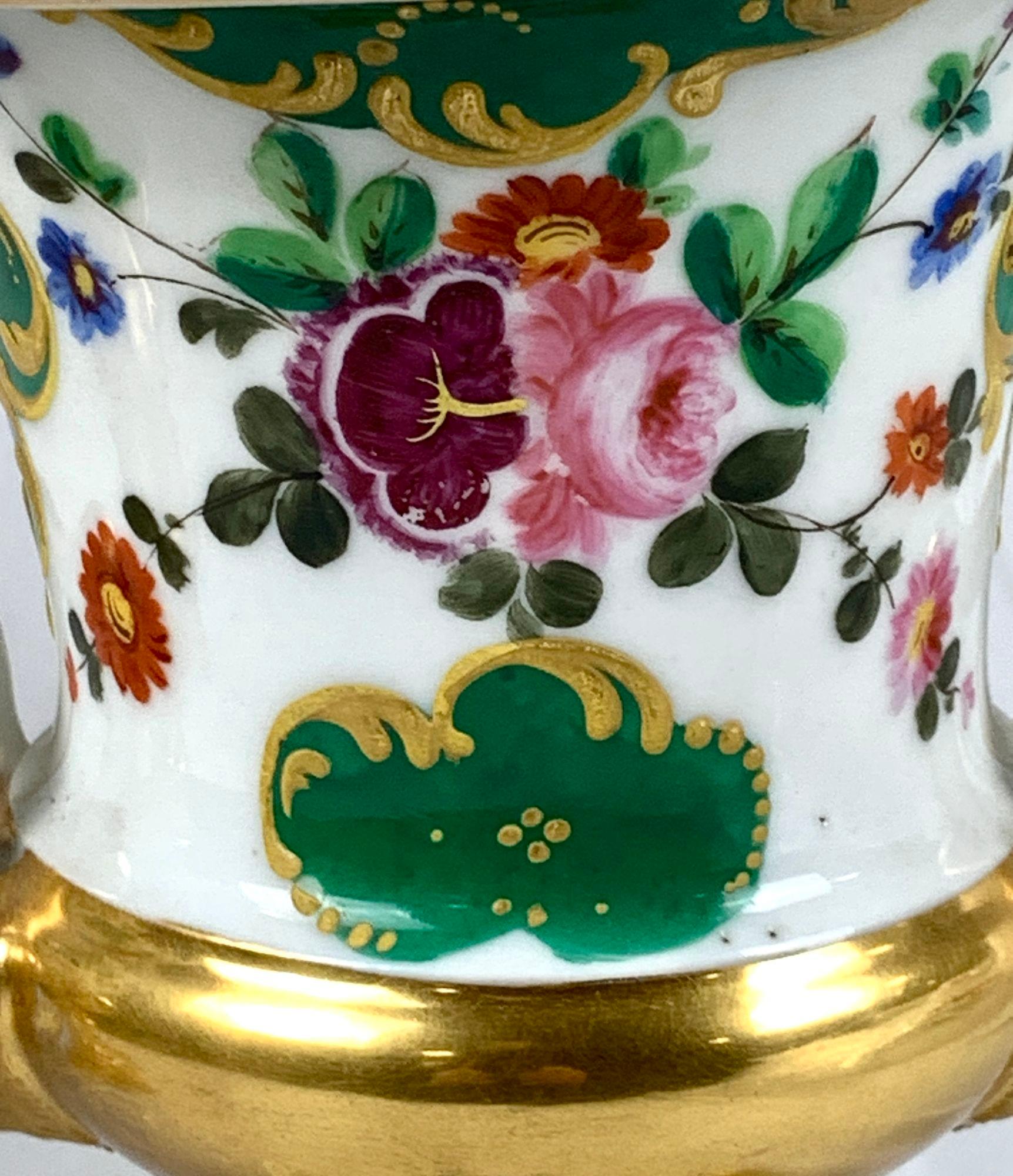 Hand-Painted Pair Paris Porcelain Hand Painted Mantle Urns For Sale