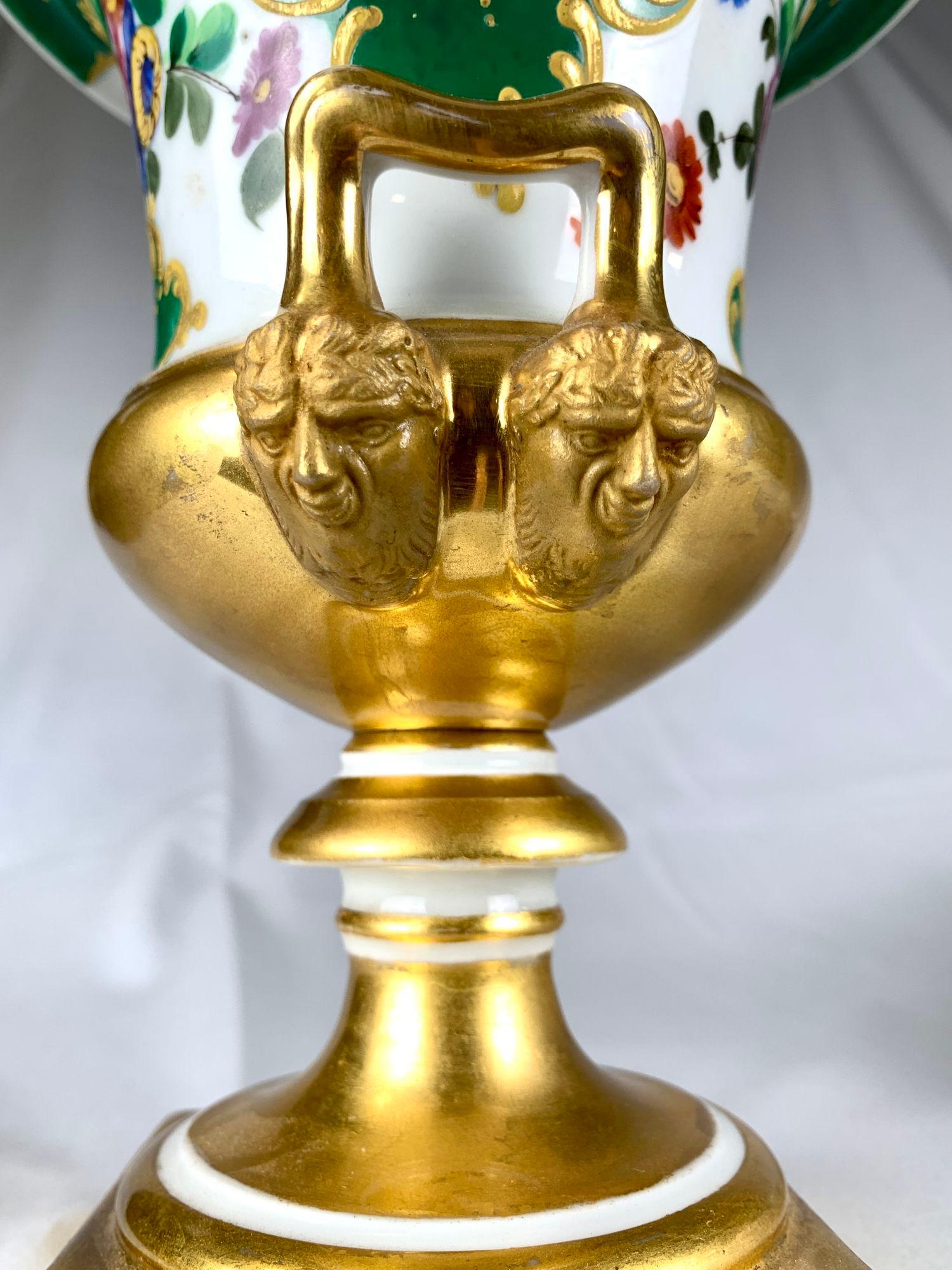 19th Century Pair Paris Porcelain Hand Painted Mantle Urns For Sale