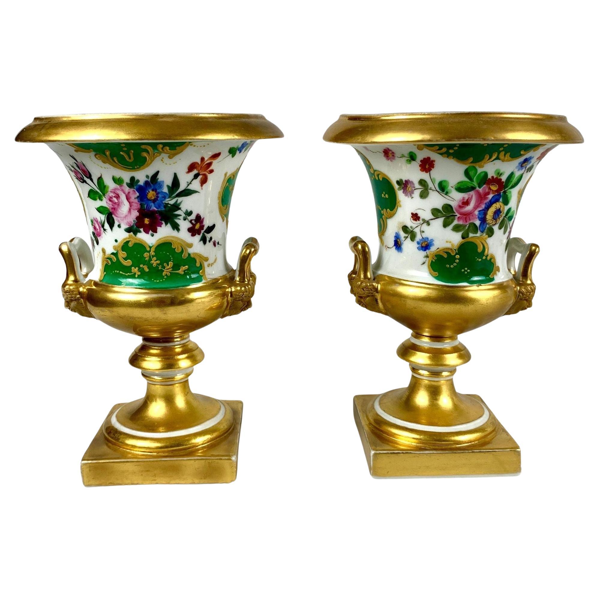 Pair Paris Porcelain Hand Painted Mantle Urns For Sale