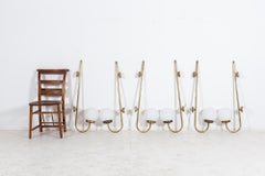 Pair Parisian Brass & Opaline Hotel Wall Sconces