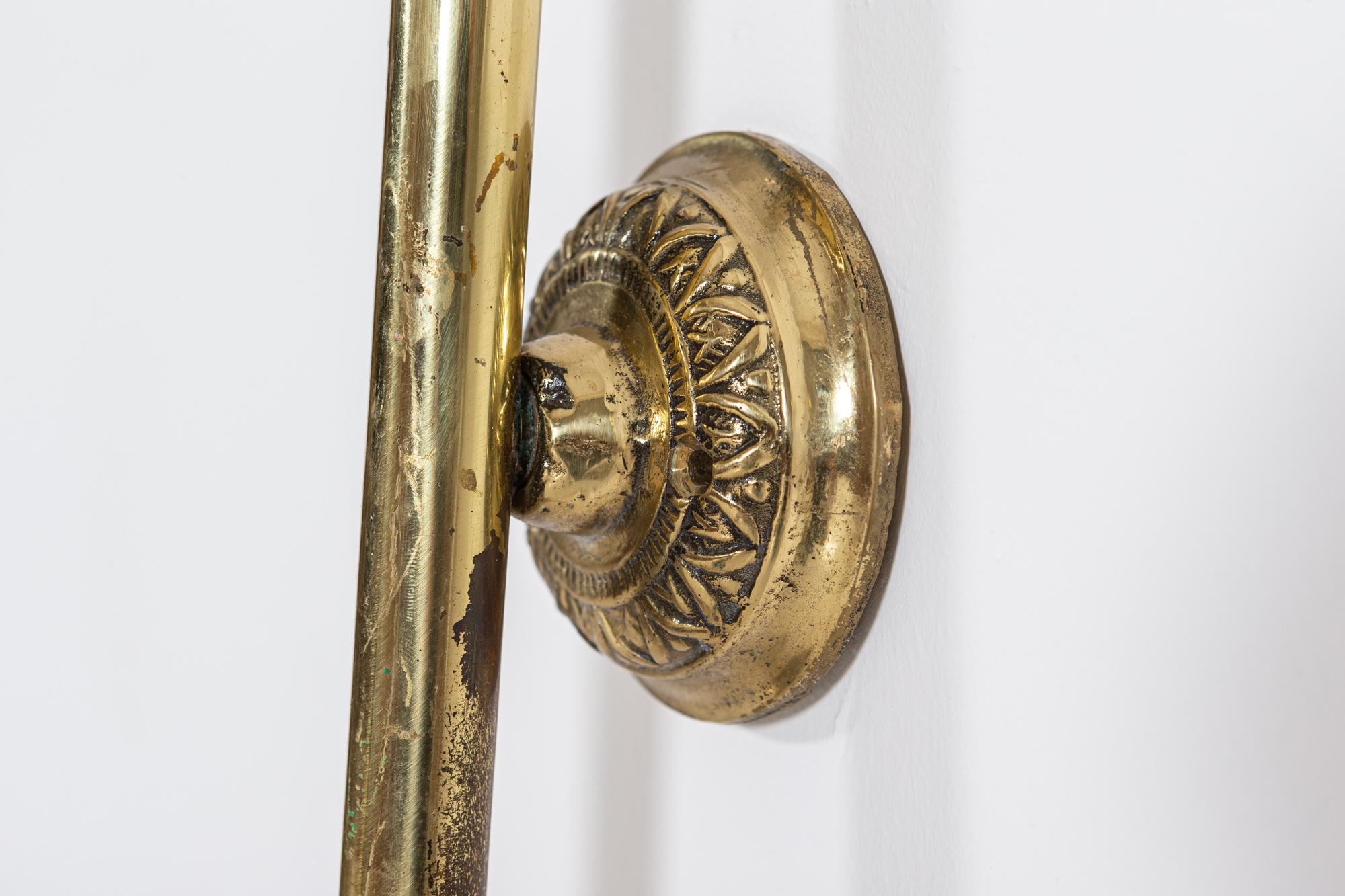 French Pair Parisian Brass & Opaline Hotel Wall Sconces For Sale